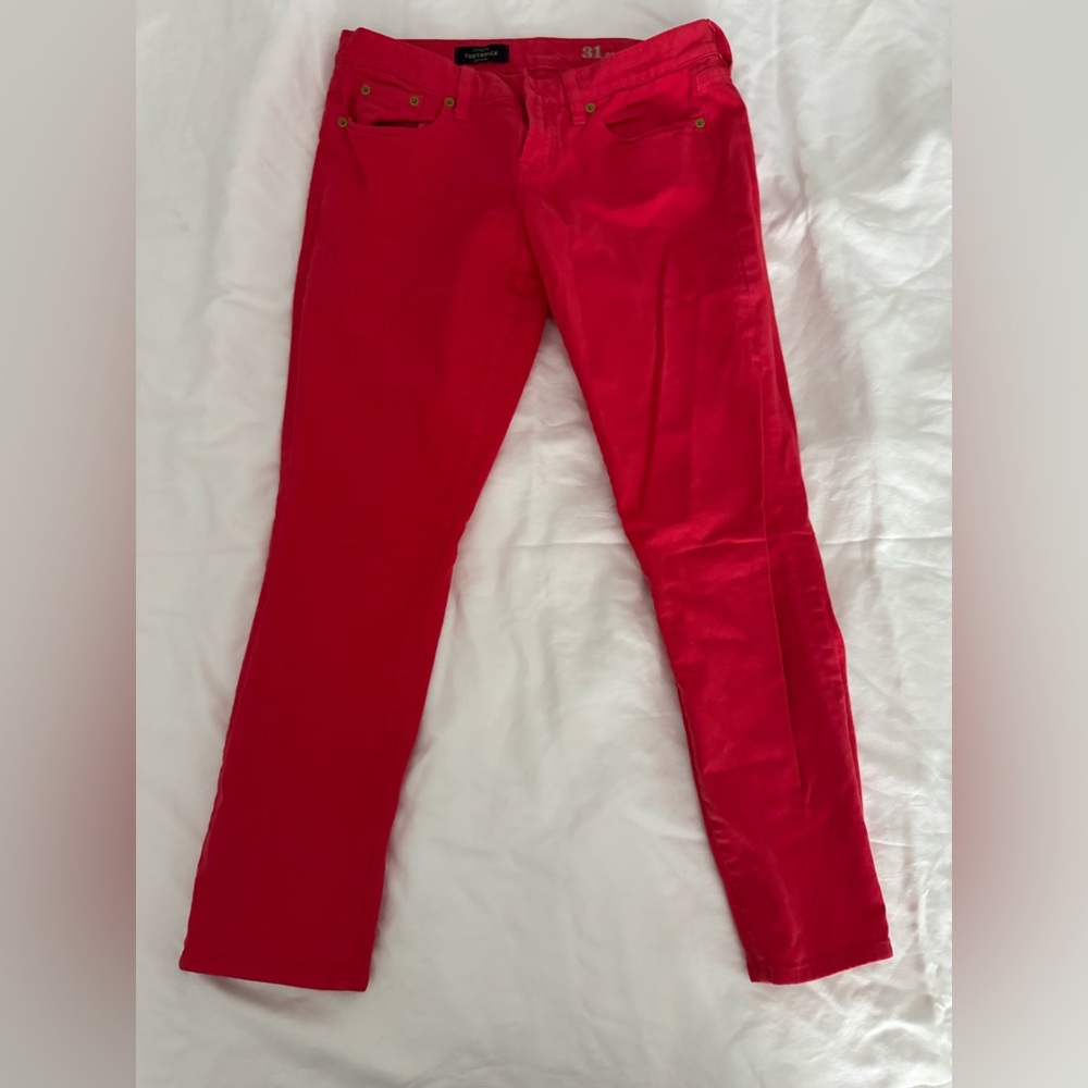 J. Crew 31 Ankle Red Toothpick Denim Skinny Cotton Stretch Jeans 62443